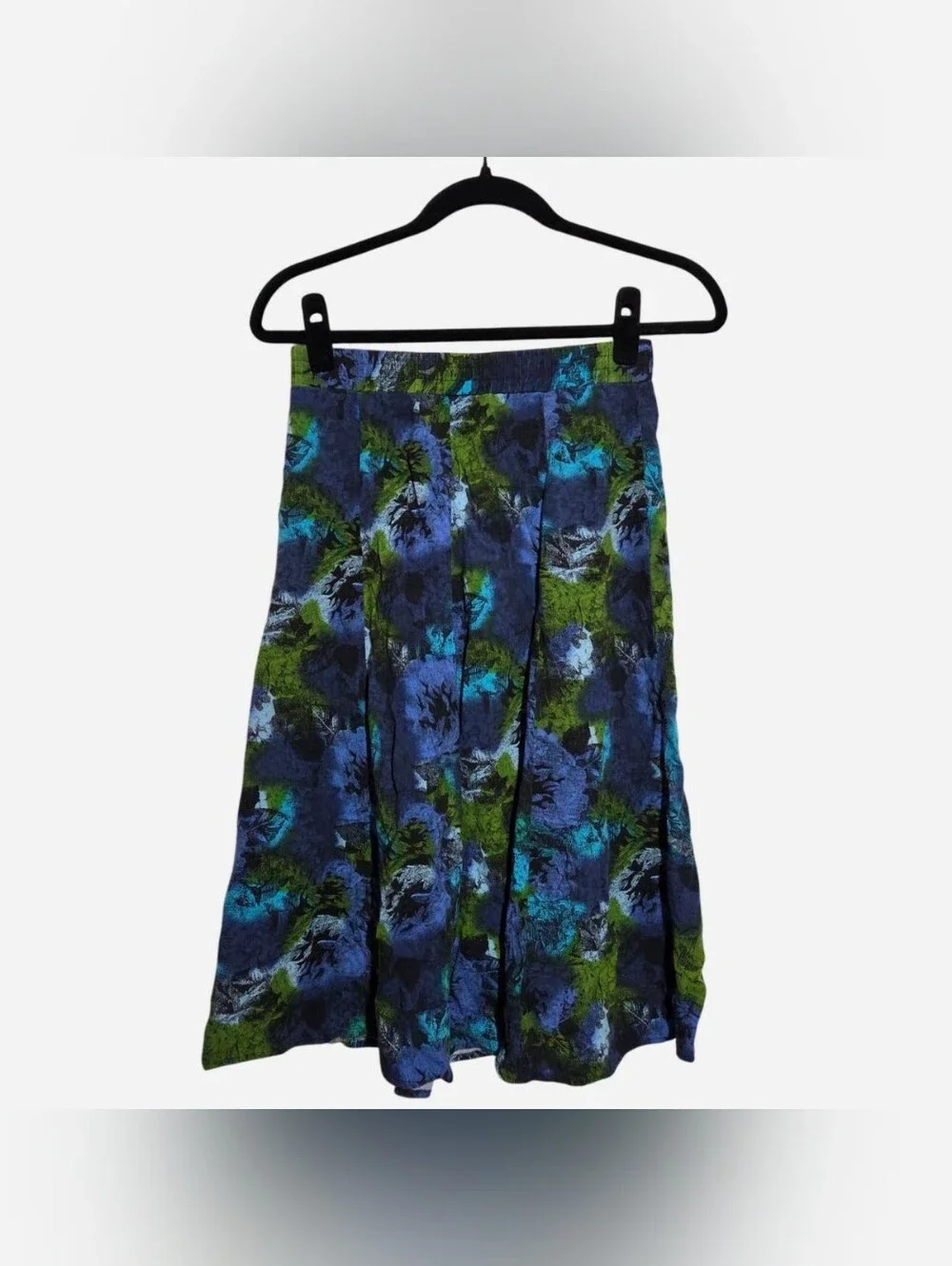 Vintage Green And Blue Patterned Midi Skirt